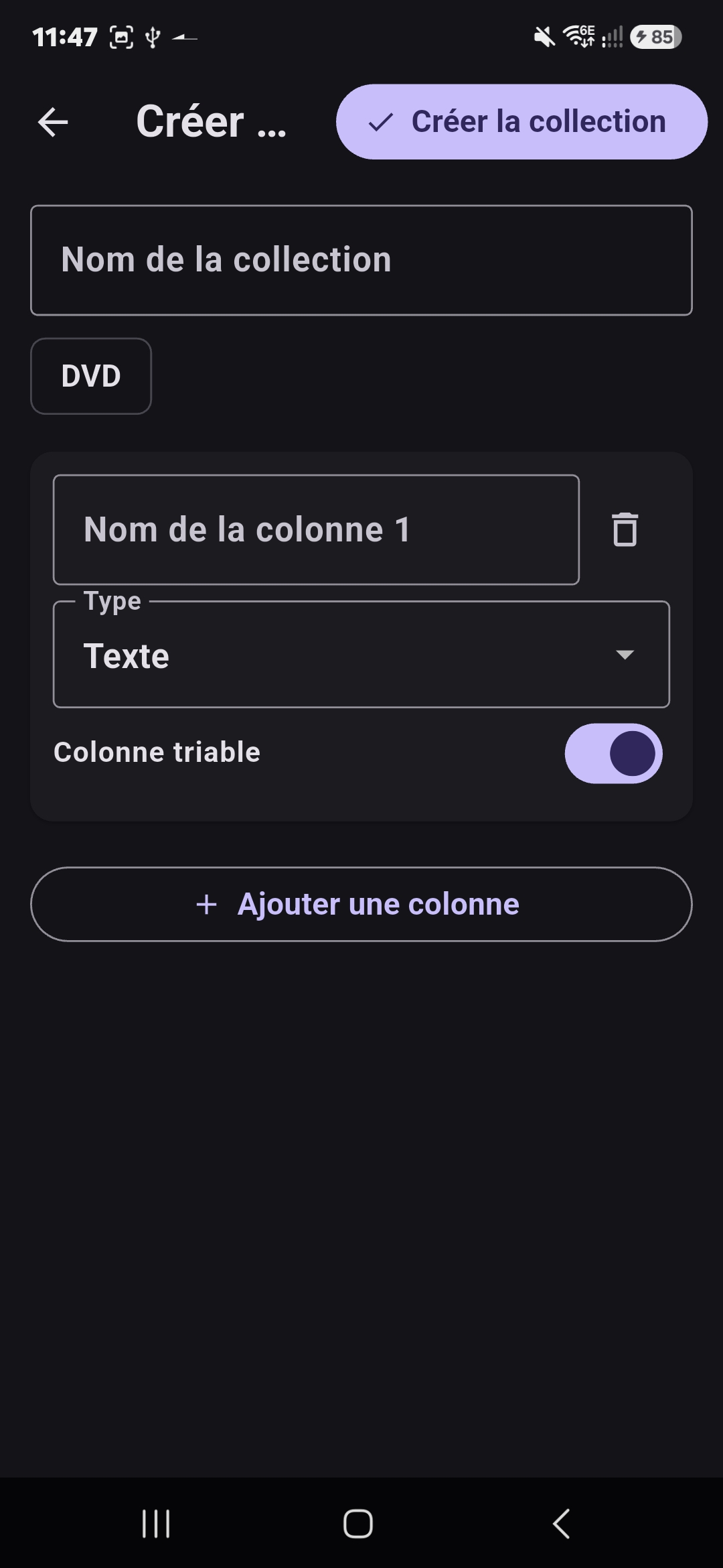 Création d'une collection